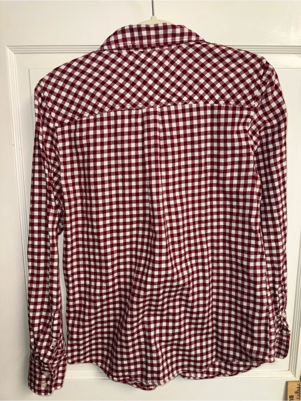 J. Crew Men's Burgundy and White Gingham Button-Down Shirt